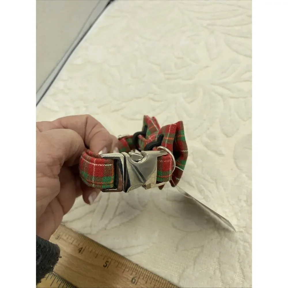 XSmall Puppy Collar Christmas Red And Green Plaid Bow 10”